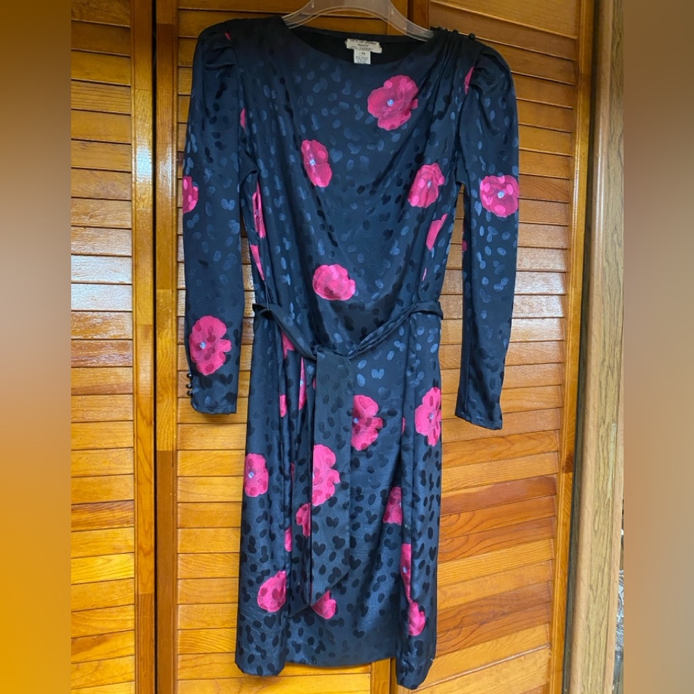 Vintage Black with Fuchsia Floral Blooms Dress